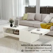 HOMCOM Măsuță de Cafea din Lemn cu Blat Glisant și Raft Deschis și Ascuns, 110x52x36 cm, Alb | Aosom Romania 