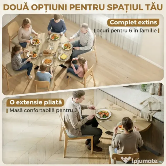 HOMCOM Masă Pliabilă pentru 2-6 Persoane, Cadru Dublu X din Oțel, Finisaj Natural | Aosom Romania