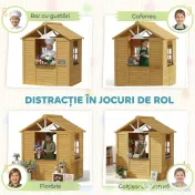 AIYAPLAY Căsuță de Grădină pentru Copii din Lemn de Molid, Căsuță de Exterior cu 3 Ferestre, 2 Jardiniere, Ușă și Acoperiș, pentru Copii 3-8 Ani, Interior și Exterior, 134.5x97x150 cm, Maro | Aosom Romania 