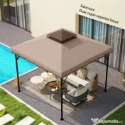 Outsunny Husă de Rezervă pentru Foișor 3x3 m din Grădină, Acoperiș Dublu Rezistent la Apă din Poliester 180g/㎡ Anti-UV 30+ cu 8 Găuri de Drenaj, Cașmir | Aosom Romania 