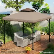 Outsunny Husă de Rezervă pentru Foișor 3x3 m din Grădină, Acoperiș Dublu Rezistent la Apă din Poliester 180g/㎡ Anti-UV 30+ cu 8 Găuri de Drenaj, Cașmir | Aosom Romania 