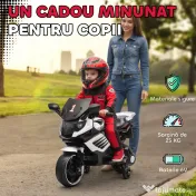 AIYAPLAY Motocicletă electrică pentru copii 18-36 luni, 6V, cu roți detașabile, faruri și muzică, albă | Aosom Romania 