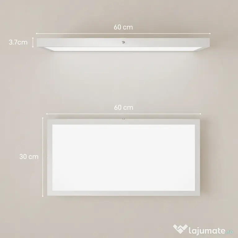 HOMCOM Set 2 Plafoniere LED Subțiri și Minimaliste cu Culoare Reglabilă, din Oțel și Plastic, 60x30x3.7 cm, Alb