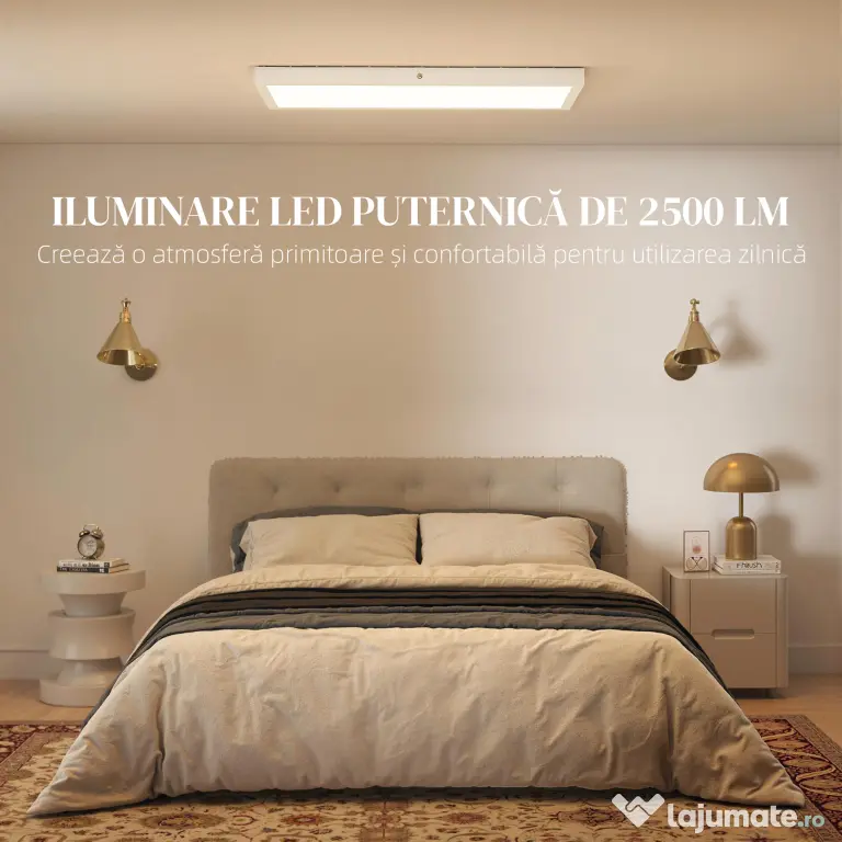 HOMCOM Set 2 Plafoniere LED Subțiri și Minimaliste cu Culoare Reglabilă, din Oțel și Plastic, 60x30x3.7 cm, Alb