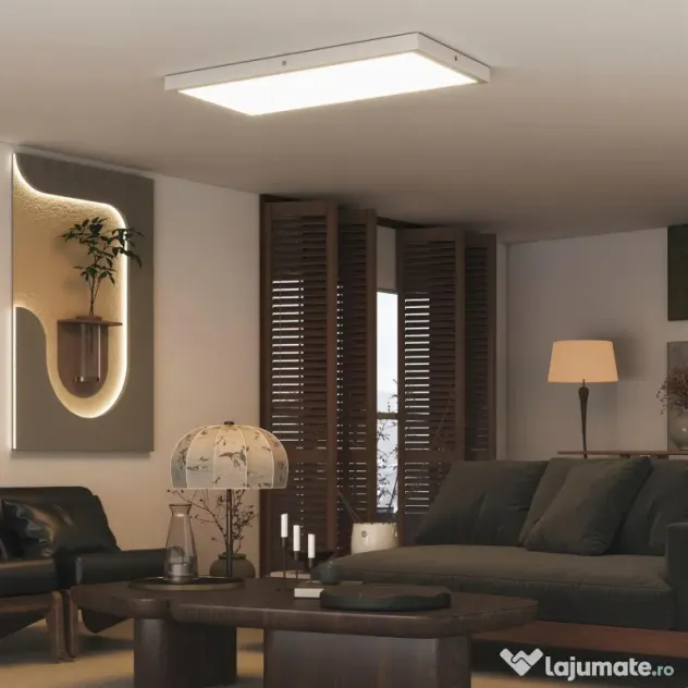 HOMCOM Set 2 Plafoniere LED Subțiri și Minimaliste cu Culoare Reglabilă, din Oțel și Plastic, 60x30x3.7 cm, Alb