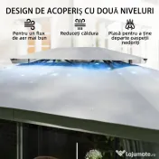 Outsunny Pavilion de Grădină 3,8x3 m cu Perdele, Plasă de Țânțari, Cârlige, Pavilion de Exterior cu Acoperiș Dublu, Orificii de Drenaj, Structură Metalică, pentru Grădină, Terasă, Petreceri, UV30+, Gri Închis | Aosom Romania 