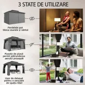 Outsunny Pavilion de Grădină 3,8x3 m cu Perdele, Plasă de Țânțari, Cârlige, Pavilion de Exterior cu Acoperiș Dublu, Orificii de Drenaj, Structură Metalică, pentru Grădină, Terasă, Petreceri, UV30+, Gri Închis | Aosom Romania 