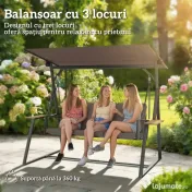 Outsunny Balansoar de Grădină cu 3 Locuri și Acoperiș Reglabil, Balansoar de Exterior din Metal cu Tăvi pentru Băuturi, Perne Imbătute, Capacitate 360kg, pentru Terasă sau Balcon, 222x131x175 cm, Maro | Aosom Romania 