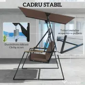 Outsunny Balansoar de Grădină cu 3 Locuri și Acoperiș Reglabil, Balansoar de Exterior din Metal cu Tăvi pentru Băuturi, Perne Imbătute, Capacitate 360kg, pentru Terasă sau Balcon, 222x131x175 cm, Maro | Aosom Romania 