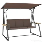 Outsunny Leagăn de grădină cu 3 locuri, cu copertină reglabilă, cadru metalic, suporturi pentru pahare, perne moi, greutate suportată 360 kg, pentru terasă sau balcon, 222x131x175 cm, maro