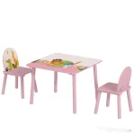 AIYAPLAY Set masă și scaune pentru copii 3-8 ani, cu motive animale și margini rotunjite, din MDF și lemn de pin, roz