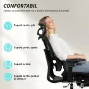 HOMCOM Scaun de Birou Ergonomic din Plasă cu Cotiere, Tetieră, Spătar Reglabil, Funcție Legănare, Negru | Aosom Romania
