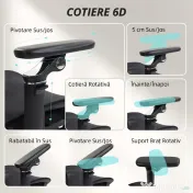 HOMCOM Scaun de Birou Ergonomic din Plasă cu Cotiere, Tetieră, Spătar Reglabil, Funcție Legănare, Negru | Aosom Romania