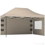 Outsunny Gazebo Pop Up pliabil cu pereți laterali și ferestre, 2.9x4.3 m, din metal și țesătură Oxford, maro nisipiu