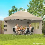 Outsunny Pavilion 3x4,3m, Acoperiș UPF50+, Pereți, Geantă cu Roți, Tenda Grădină, Maro Nisipiu | Aosom Romania 