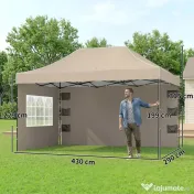 Outsunny Pavilion 3x4,3m, Acoperiș UPF50+, Pereți, Geantă cu Roți, Tenda Grădină, Maro Nisipiu | Aosom Romania 