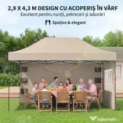 Outsunny Pavilion 3x4,3m, Acoperiș UPF50+, Pereți, Geantă cu Roți, Tenda Grădină, Maro Nisipiu | Aosom Romania 