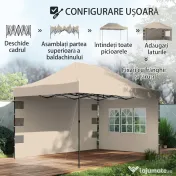 Outsunny Pavilion 3x4,3m, Acoperiș UPF50+, Pereți, Geantă cu Roți, Tenda Grădină, Maro Nisipiu | Aosom Romania 