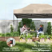 Outsunny Pavilion 3x4,3m, Acoperiș UPF50+, Pereți, Geantă cu Roți, Tenda Grădină, Maro Nisipiu | Aosom Romania 