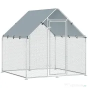 PawHut Coteț pentru Găini de Exterior, 2x2x2m 4 m² Țarc pentru Găini din Oțel Galvanizat cu Acoperiș Impermeabil Anti-UV și Încuietoare, Adăpost pentru 4-6 Găini, Animale Mici, Iepuri și Rațe | Aosom Romania