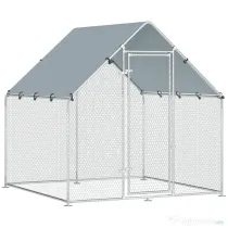 PawHut Coteț pentru Găini de Exterior, 2x2x2m 4 m² Țarc pentru Găini din Oțel Galvanizat cu Acoperiș Impermeabil Anti-UV și Încuietoare, Adăpost pentru 4-6 Găini, Animale Mici, Iepuri și Rațe | Aosom Romania