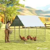 PawHut Coteț pentru Găini de Exterior, 2x2x2m 4 m² Țarc pentru Găini din Oțel Galvanizat cu Acoperiș Impermeabil Anti-UV și Încuietoare, Adăpost pentru 4-6 Găini, Animale Mici, Iepuri și Rațe | Aosom Romania