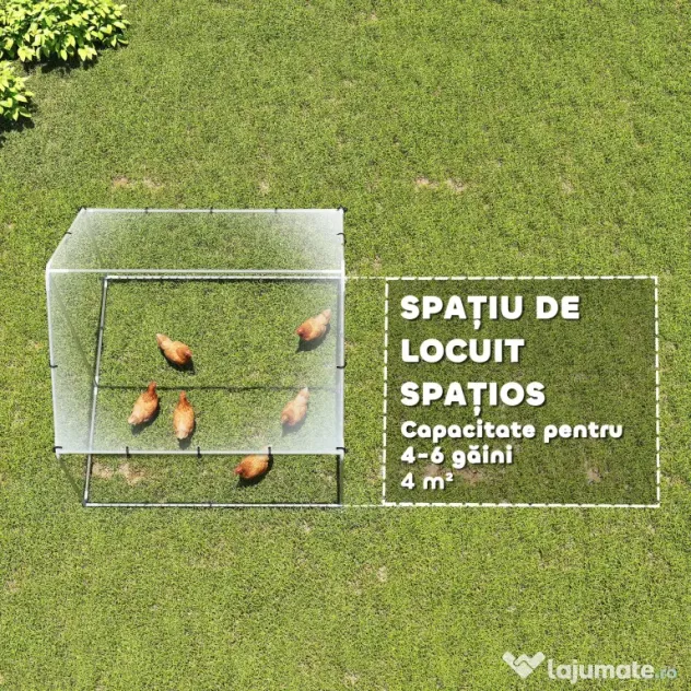PawHut Coteț pentru Găini de Exterior, 2x2x2m 4 m² Țarc pentru Găini din Oțel Galvanizat cu Acoperiș Impermeabil Anti-UV și Încuietoare, Adăpost pentru 4-6 Găini, Animale Mici, Iepuri și Rațe | Aosom Romania