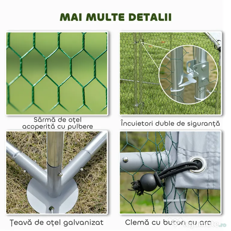 PawHut Coteț pentru Găini de Exterior, 2x2x2m 4 m² Țarc pentru Găini din Oțel Galvanizat cu Acoperiș Impermeabil Anti-UV și Încuietoare, Adăpost pentru 4-6 Găini, Animale Mici, Iepuri și Rațe | Aosom Romania