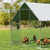 PawHut Coteț pentru Găini de Exterior, 2x2x2m 4 m² Țarc pentru Găini din Oțel Galvanizat cu Acoperiș Impermeabil Anti-UV și Încuietoare, Adăpost pentru 4-6 Găini, Animale Mici, Iepuri și Rațe | Aosom Romania