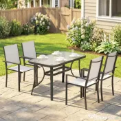 Outsunny Set de Prânz Grădină cu Orificiu pentru Umbrelă, Masă, Scaune pentru 4, Gri Deschis | Aosom Romania 