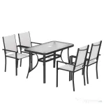 Outsunny Set de Prânz Grădină cu Orificiu pentru Umbrelă, Masă, Scaune pentru 4, Gri Deschis