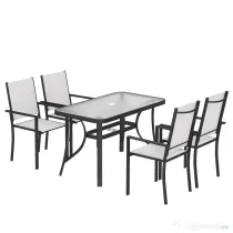 Outsunny Set de Prânz Grădină cu Orificiu pentru Umbrelă, Masă, Scaune pentru 4, Gri Deschis