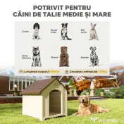 PawHut Căsuță pentru câini de talie medie și mare, ridicată, cu acoperiș înclinat, guri de aerisire și cuie, căsuță din PP, 88x78x89 cm, Bej și Maro Închis | Aosom Romania 