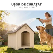 PawHut Căsuță pentru câini de talie medie și mare, ridicată, cu acoperiș înclinat, guri de aerisire și cuie, căsuță din PP, 88x78x89 cm, Bej și Maro Închis | Aosom Romania 