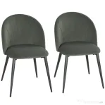 HOMCOM Set 2 Scaune de Sufragerie Tapițate cu Spătar Tip Scoică din Catifea, 52x55x79 cm, Gri