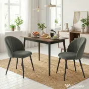 HOMCOM Set de 2 Scaune de Sufragerie din Catifea, Scaune de Bucătărie cu Spătar Curbat în Formă de Scoică, Picioare din Oțel, Stil Nordic, Scaune Tapițate pentru Bucătărie, Dormitor, Living, Gri | Aosom Romania 