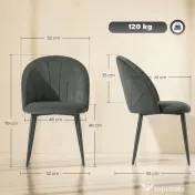 HOMCOM Set de 2 Scaune de Sufragerie din Catifea, Scaune de Bucătărie cu Spătar Curbat în Formă de Scoică, Picioare din Oțel, Stil Nordic, Scaune Tapițate pentru Bucătărie, Dormitor, Living, Gri | Aosom Romania 