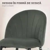 HOMCOM Set de 2 Scaune de Sufragerie din Catifea, Scaune de Bucătărie cu Spătar Curbat în Formă de Scoică, Picioare din Oțel, Stil Nordic, Scaune Tapițate pentru Bucătărie, Dormitor, Living, Gri | Aosom Romania 