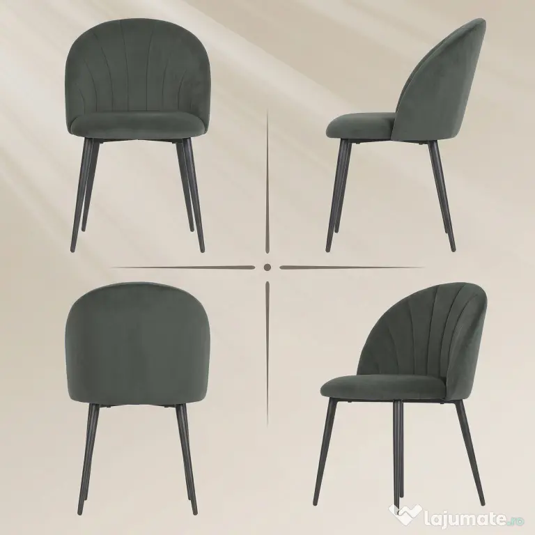 HOMCOM Set de 2 Scaune de Sufragerie din Catifea, Scaune de Bucătărie cu Spătar Curbat în Formă de Scoică, Picioare din Oțel, Stil Nordic, Scaune Tapițate pentru Bucătărie, Dormitor, Living, Gri | Aosom Romania