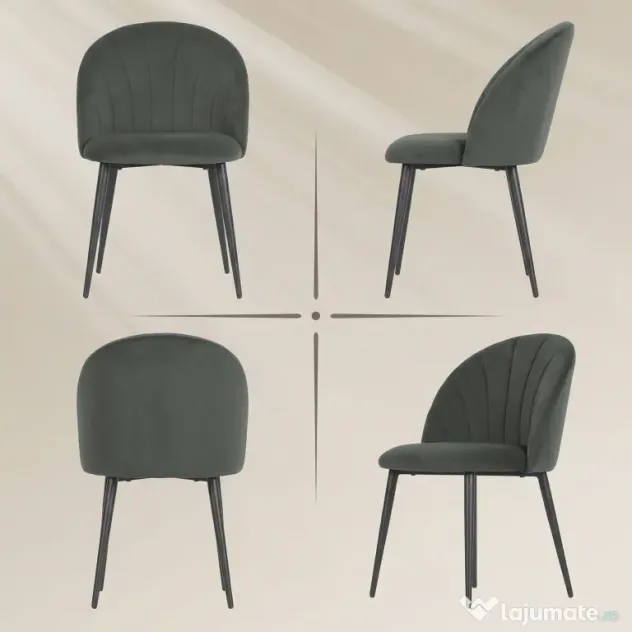 HOMCOM Set de 2 Scaune de Sufragerie din Catifea, Scaune de Bucătărie cu Spătar Curbat în Formă de Scoică, Picioare din Oțel, Stil Nordic, Scaune Tapițate pentru Bucătărie, Dormitor, Living, Gri | Aosom Romania