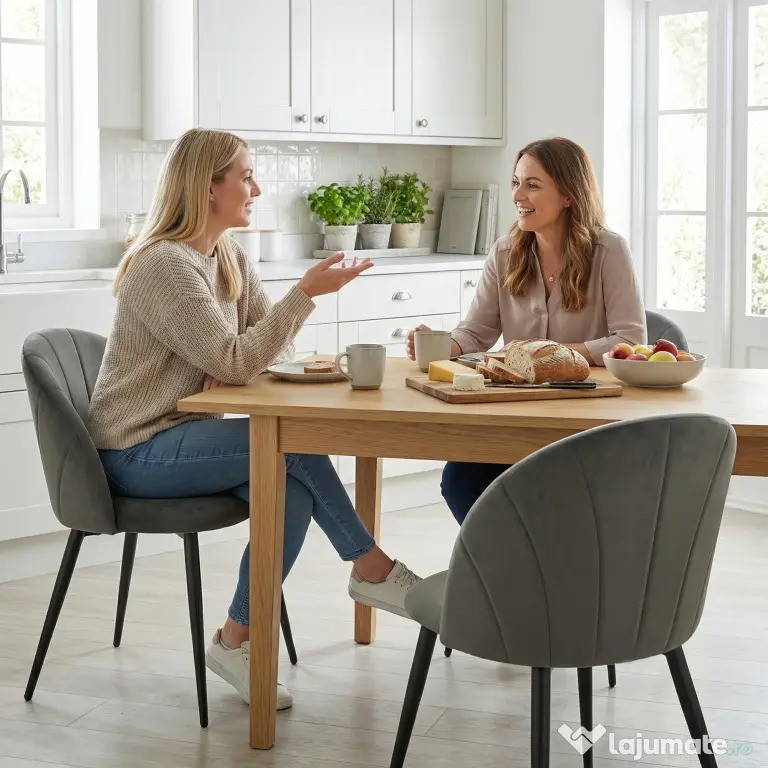 HOMCOM Set de 2 Scaune de Sufragerie din Catifea, Scaune de Bucătărie cu Spătar Curbat în Formă de Scoică, Picioare din Oțel, Stil Nordic, Scaune Tapițate pentru Bucătărie, Dormitor, Living, Gri | Aosom Romania