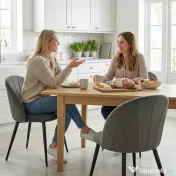 HOMCOM Set de 2 Scaune de Sufragerie din Catifea, Scaune de Bucătărie cu Spătar Curbat în Formă de Scoică, Picioare din Oțel, Stil Nordic, Scaune Tapițate pentru Bucătărie, Dormitor, Living, Gri | Aosom Romania 