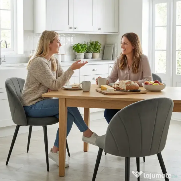 HOMCOM Set de 2 Scaune de Sufragerie din Catifea, Scaune de Bucătărie cu Spătar Curbat în Formă de Scoică, Picioare din Oțel, Stil Nordic, Scaune Tapițate pentru Bucătărie, Dormitor, Living, Gri | Aosom Romania