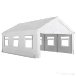 Outsunny Cort Petreceri, Pavilion Grădină cu Pereți Laterali, 2 Uși Fermoar și 6 Ferestre, 4x6 m, Oțel Galvanizat, Alb