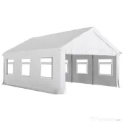 Outsunny Pavilion de Grădină 4x6 m cu Pereți Laterali, 6 Ferestre și Dublă Intrare, din Oțel Galvanizat, Alb | Aosom Romania