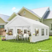 Outsunny Pavilion de Grădină 4x6 m cu Pereți Laterali, 6 Ferestre și Dublă Intrare, din Oțel Galvanizat, Alb | Aosom Romania