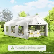 Outsunny Pavilion de Grădină 4x6 m cu Pereți Laterali, 6 Ferestre și Dublă Intrare, din Oțel Galvanizat, Alb | Aosom Romania
