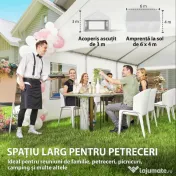 Outsunny Pavilion de Grădină 4x6 m cu Pereți Laterali, 6 Ferestre și Dublă Intrare, din Oțel Galvanizat, Alb | Aosom Romania
