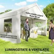 Outsunny Pavilion de Grădină 4x6 m cu Pereți Laterali, 6 Ferestre și Dublă Intrare, din Oțel Galvanizat, Alb | Aosom Romania