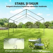 Outsunny Pavilion de Grădină 4x6 m cu Pereți Laterali, 6 Ferestre și Dublă Intrare, din Oțel Galvanizat, Alb | Aosom Romania